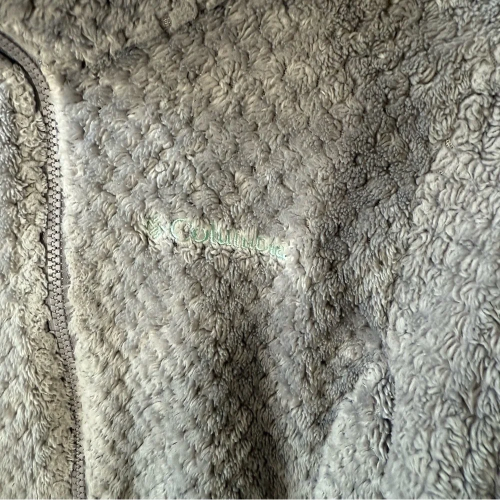Columbia Fire Side Sherpa Jacket Girls Size Medium Full Zip Grey & Teal